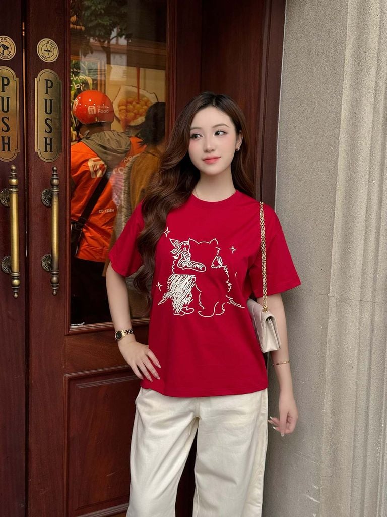 FAT7605 - Áo thun vải cotton dáng suông cổ tròn tay cộc thân áo in hoạ tiết thời trang - JAN.