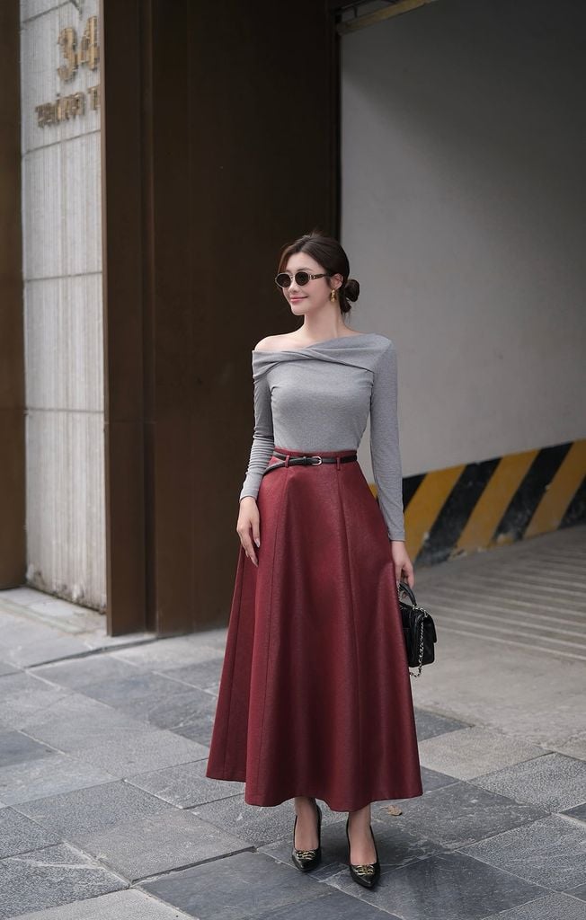 FAT7685 - Áo thun dệt kim vải len dáng ôm trễ vai phối vặn lệch thời trang - PANTIO