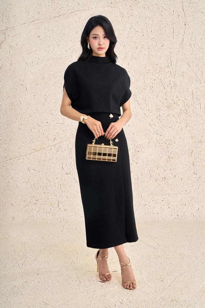 FAT9050 - Áo thun dệt kim vải cotton dáng suông cổ tròn tay chờm cách điệu - PANTIO