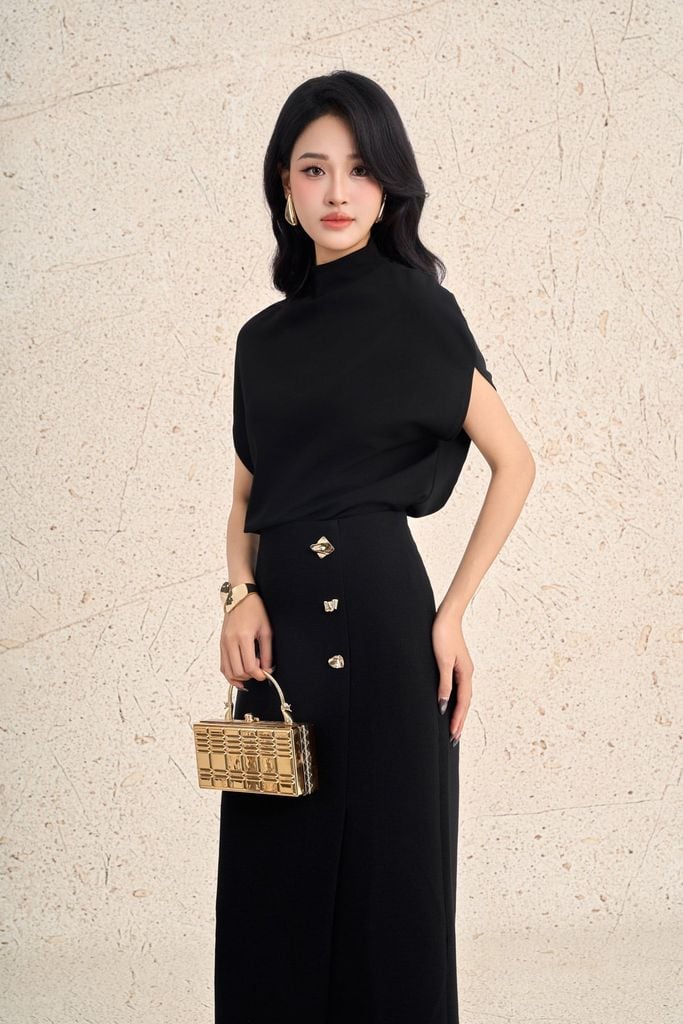 FAT9050 - Áo thun dệt kim vải cotton dáng suông cổ tròn tay chờm cách điệu - PANTIO