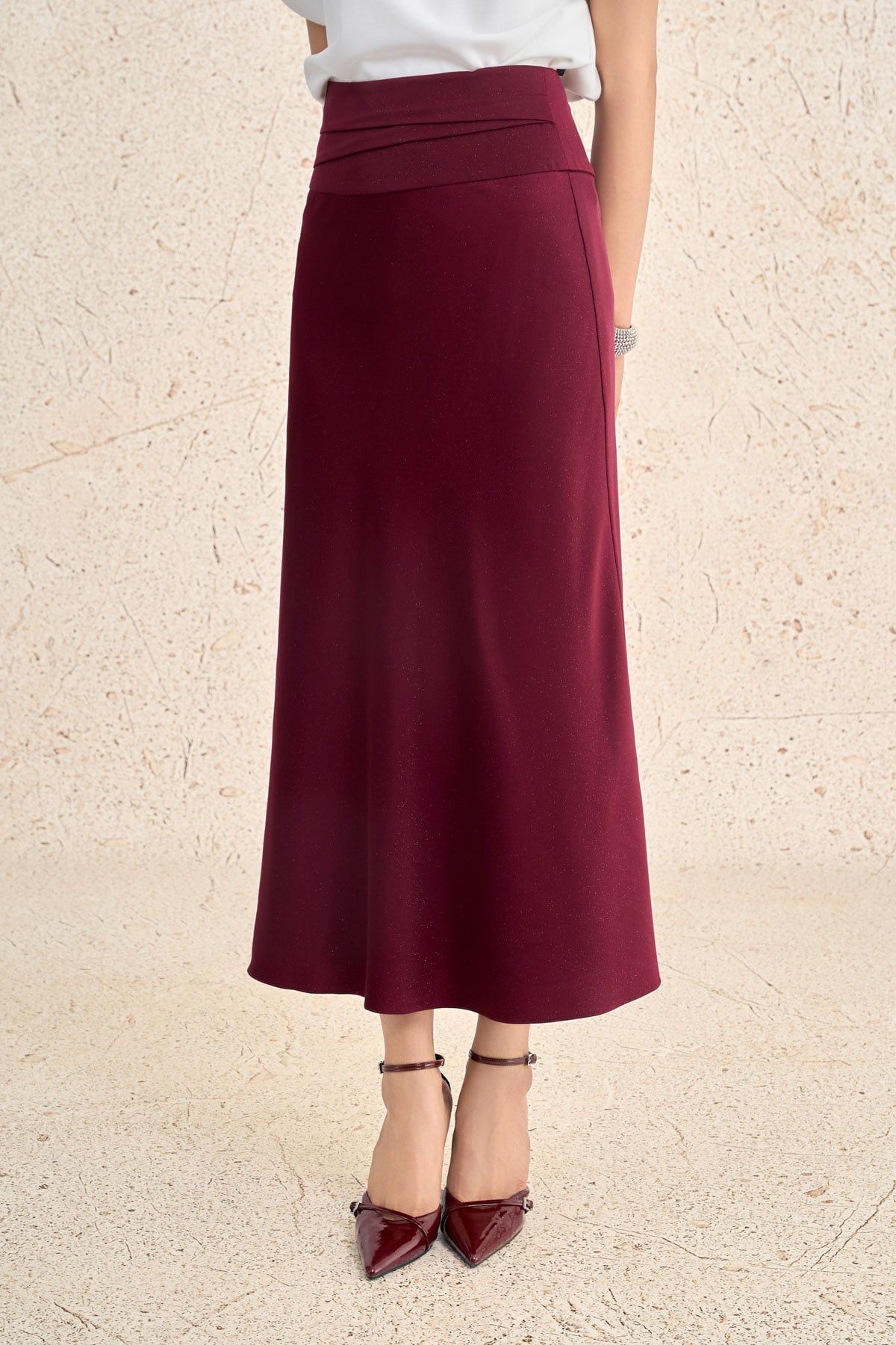 FJD51368 - Chân váy dài công sở vải lụa dáng suông dài cạp xếp nhún thời trang gấu váy đuôi cá tạo kiểu - PANTIO