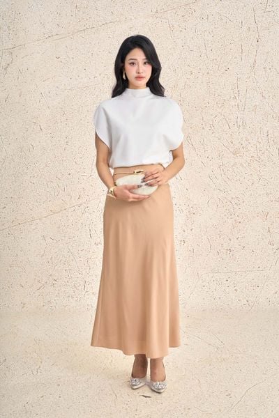 FJD51368 - Chân váy dài công sở vải lụa dáng suông dài cạp xếp nhún thời trang gấu váy đuôi cá tạo kiểu - PANTIO