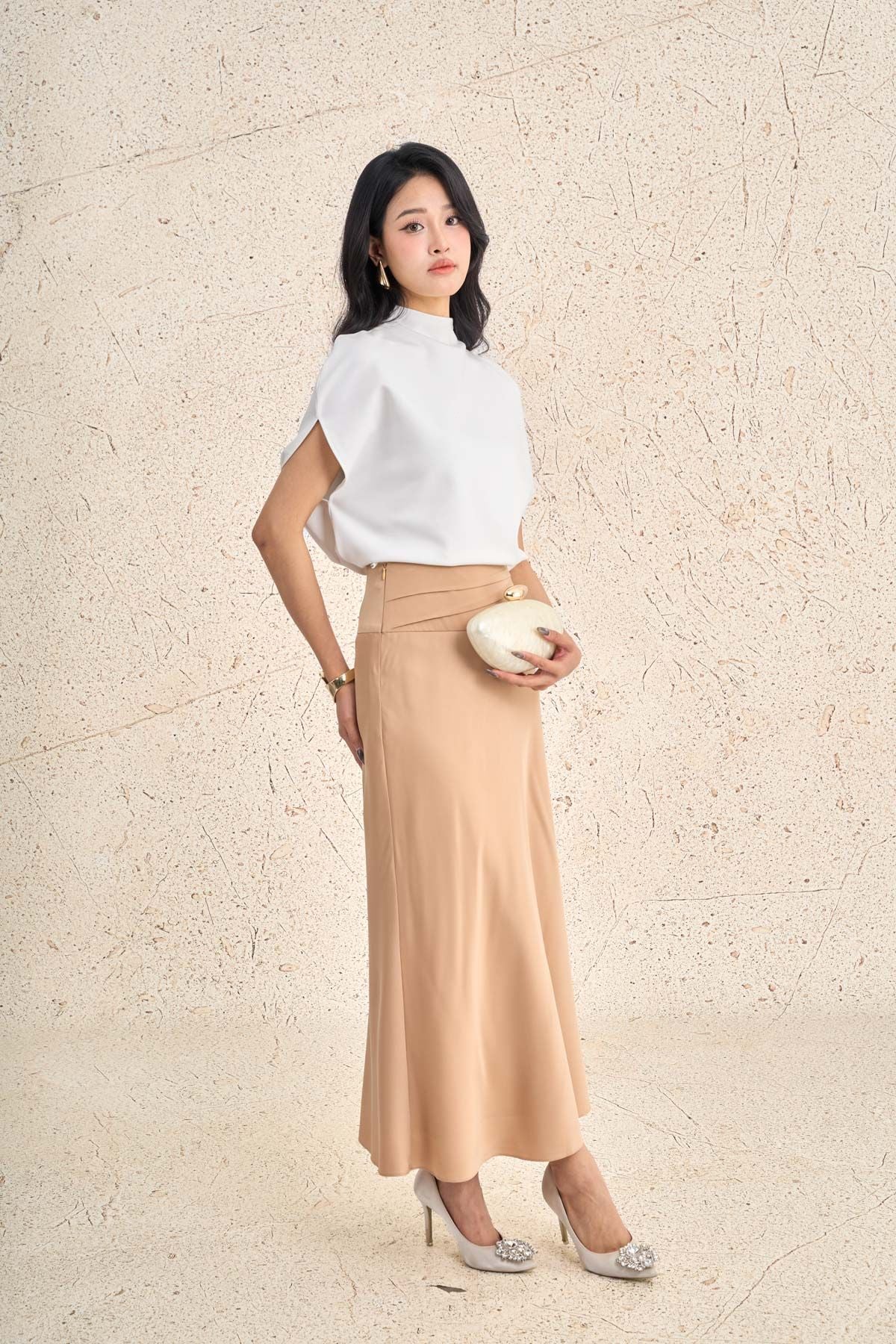 FAT9050 - Áo thun dệt kim vải cotton dáng suông cổ tròn tay chờm cách điệu - PANTIO