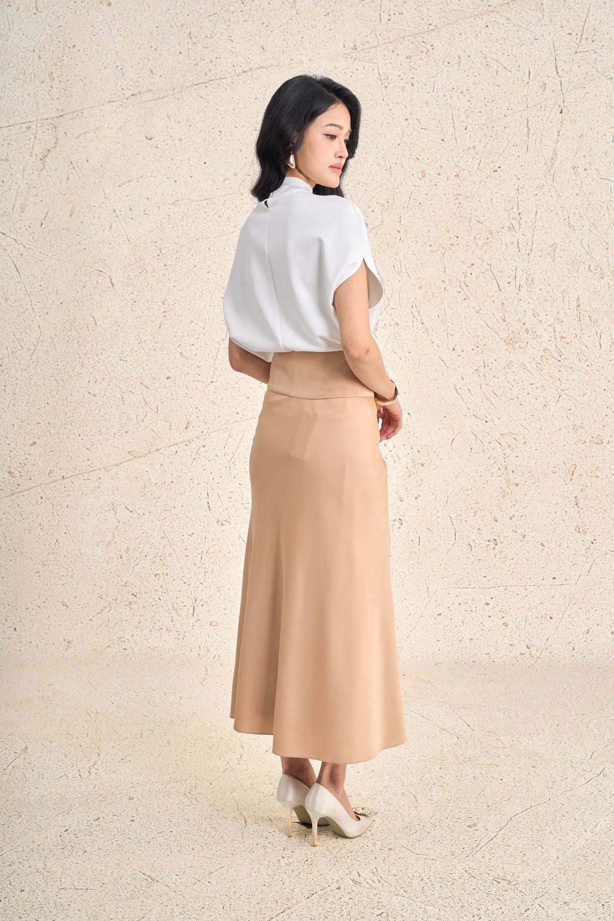 FAT9050 - Áo thun dệt kim vải cotton dáng suông cổ tròn tay chờm cách điệu - PANTIO