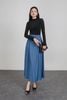 FJD51320 - Chân váy dài công sở vải demin dáng suông cạp phối dây lưng thân váy xếp ly bung tạo kiểu khoá thân sau - PANTIO