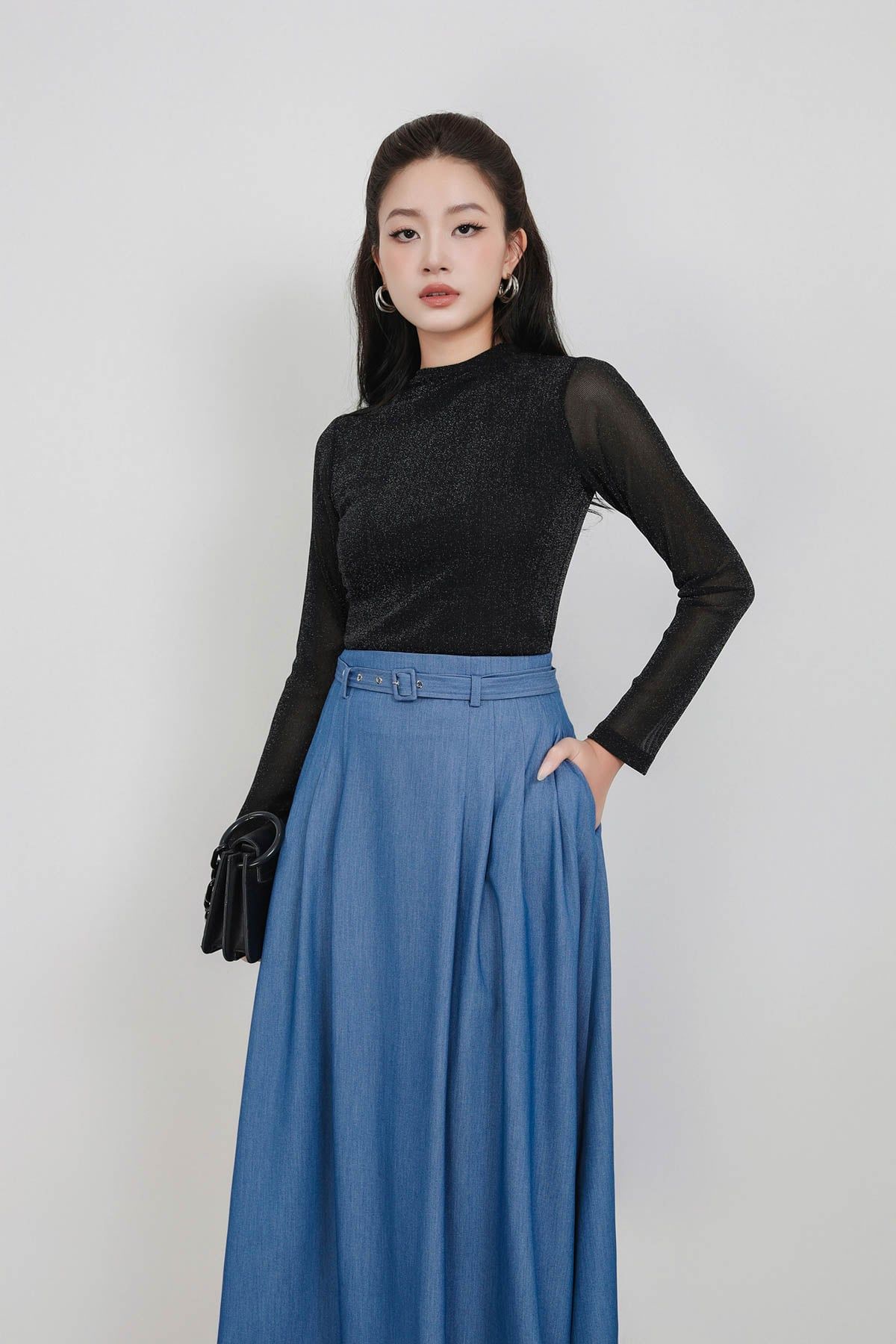 FAT9406 - Áo thun thời trang cao cấp vải lưới co giãn dáng ôm cổ cao dài tay thời trang - PANTIO