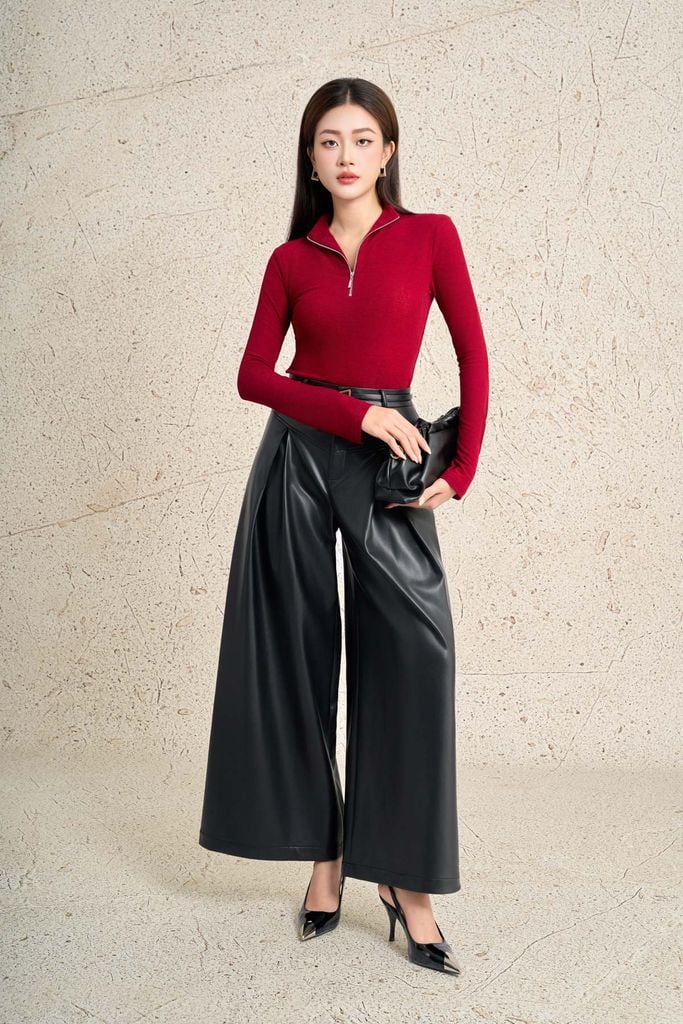 FAT9555 - Áo dệt kim cao cấp vải lưới dáng ôm cổ phối khoá tay dài thời trang - PANTIO