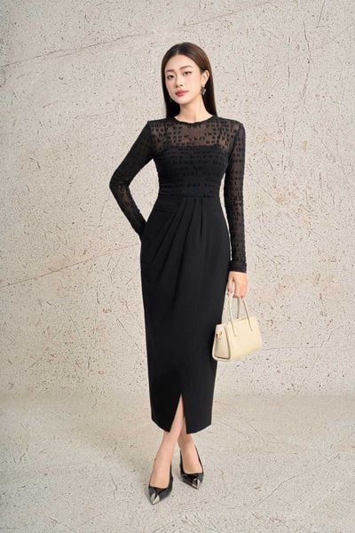 FJD71365 - Chân váy dài công sở vải thô dáng ôm bút chì cạp phối vạt lệch tạo kiểu xẻ tà trước thời trang - PANTIO