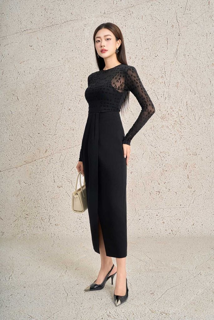 FAT9557 - Áo thun vải lưới co giãn in hoạ tiết cao cấp dáng ôm cổ tròn tay dài thời trang - PANTIO