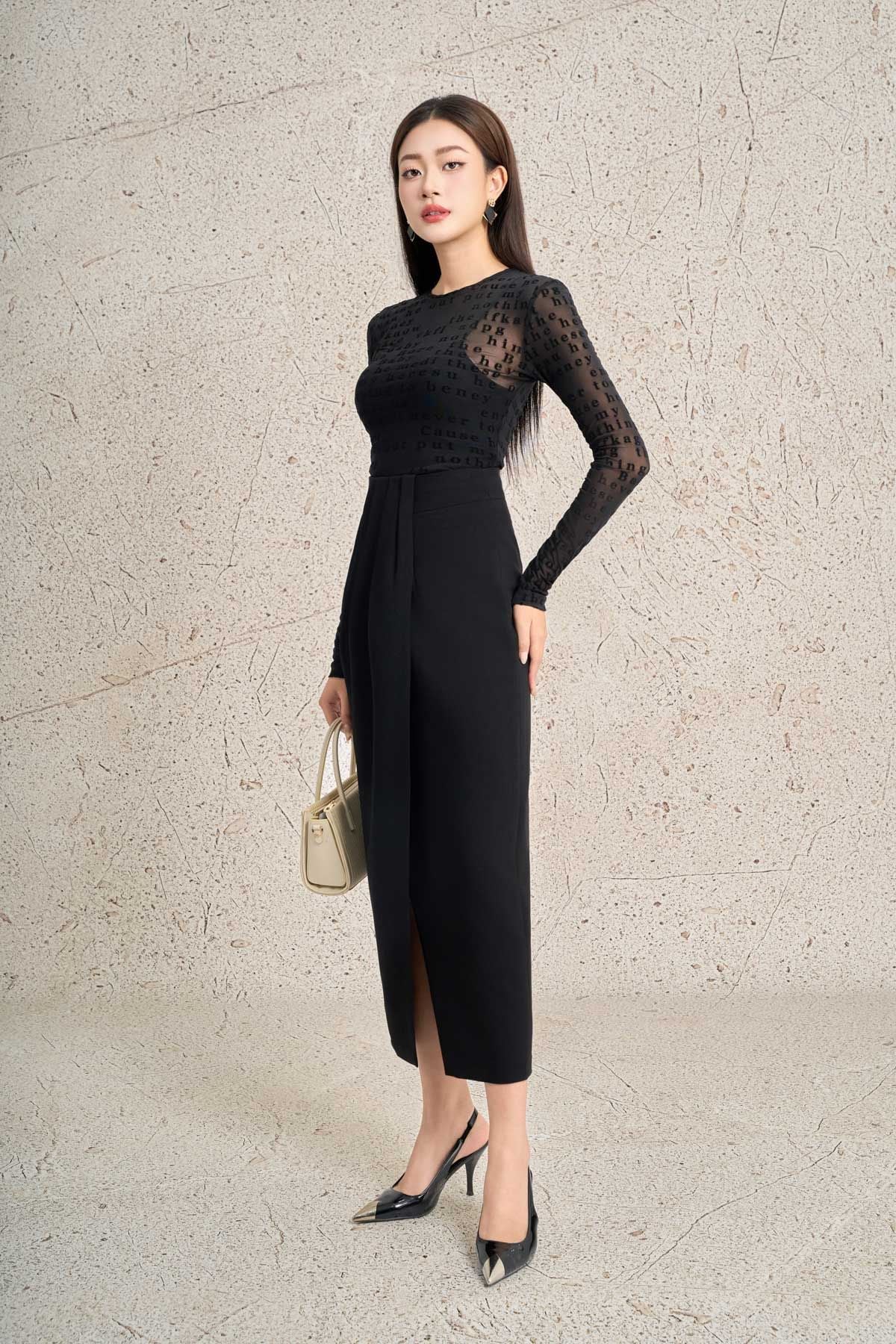 FAT9557 - Áo thun vải lưới co giãn in hoạ tiết cao cấp dáng ôm cổ tròn tay dài thời trang - PANTIO