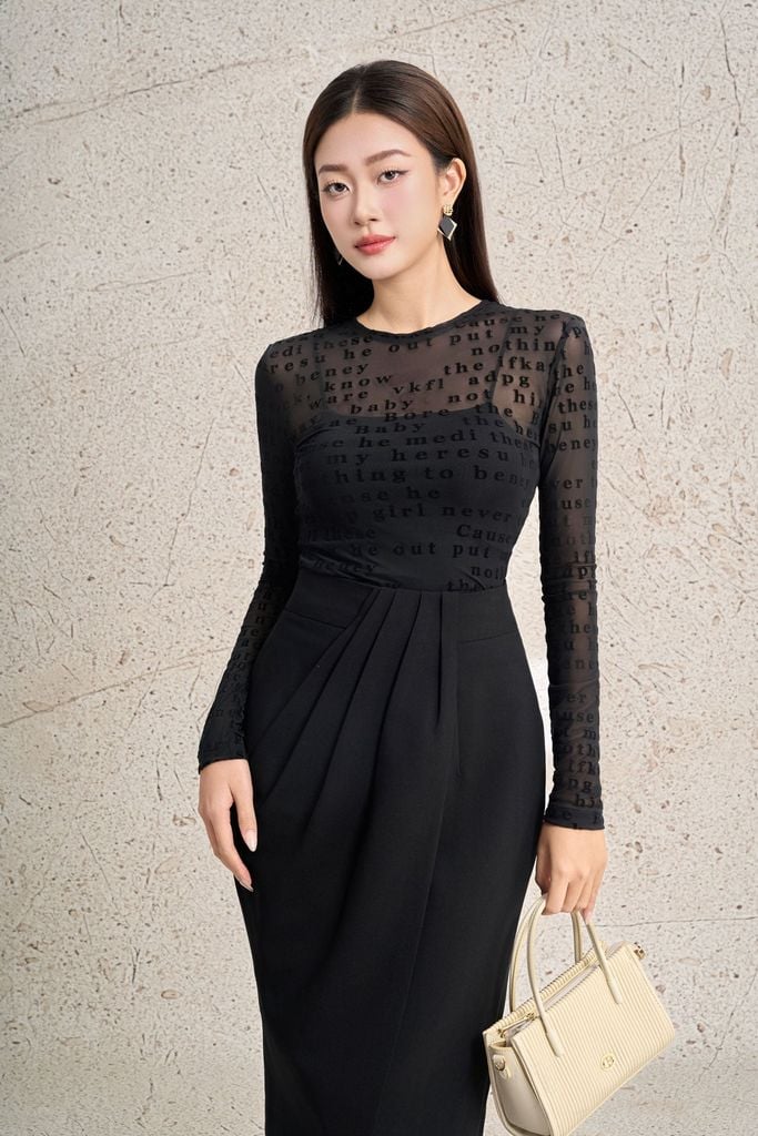 FAT9557 - Áo thun vải lưới co giãn in hoạ tiết cao cấp dáng ôm cổ tròn tay dài thời trang - PANTIO