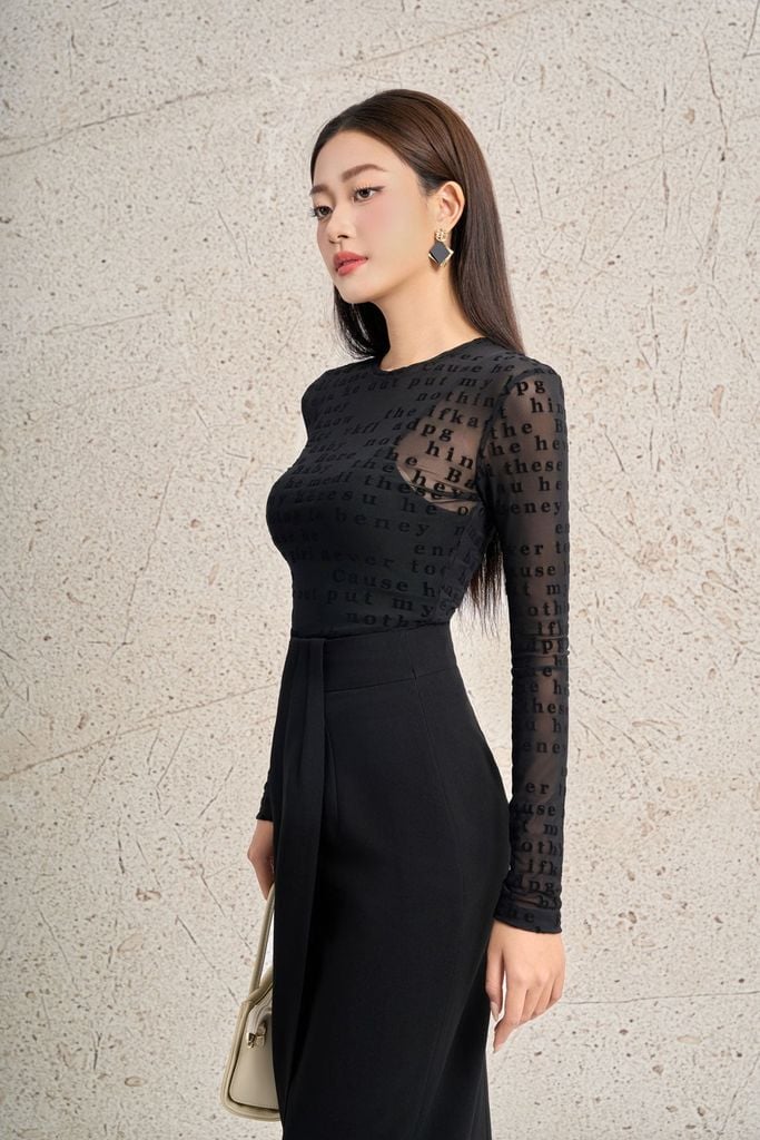 FAT9557 - Áo thun vải lưới co giãn in hoạ tiết cao cấp dáng ôm cổ tròn tay dài thời trang - PANTIO