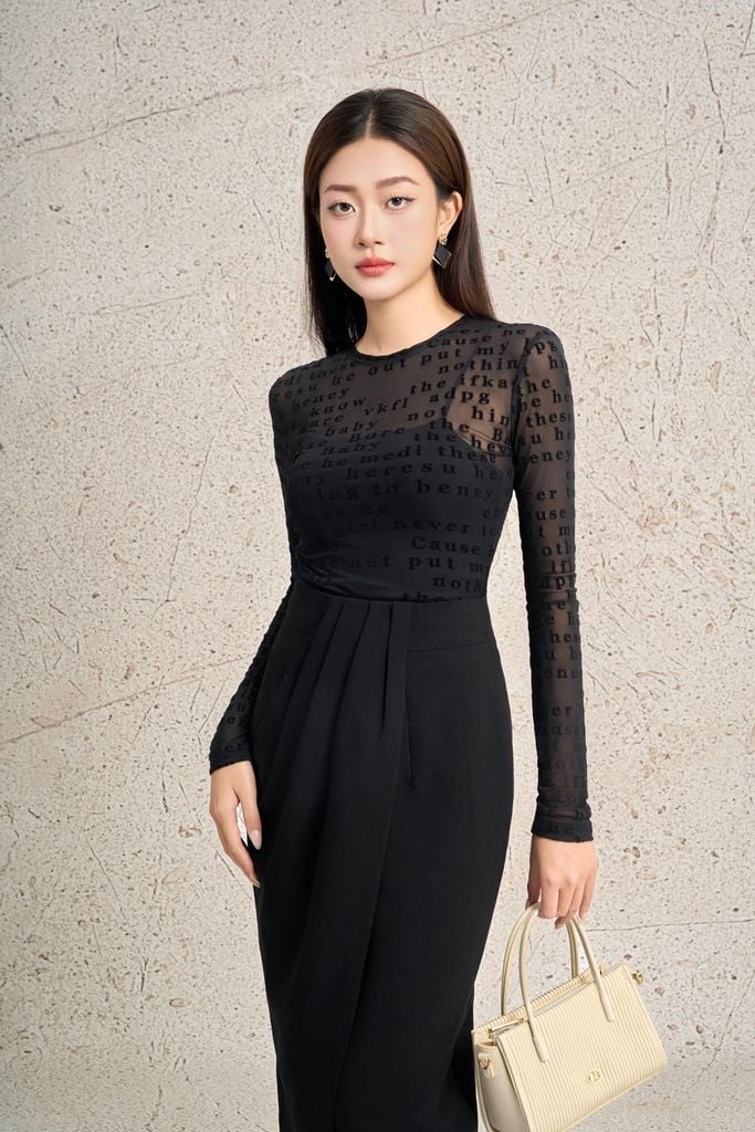 FAT9557 - Áo thun vải lưới co giãn in hoạ tiết cao cấp dáng ôm cổ tròn tay dài thời trang - PANTIO