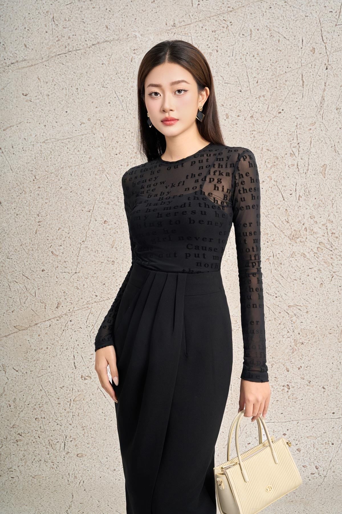 FAT9557 - Áo thun vải lưới co giãn in hoạ tiết cao cấp dáng ôm cổ tròn tay dài thời trang - PANTIO