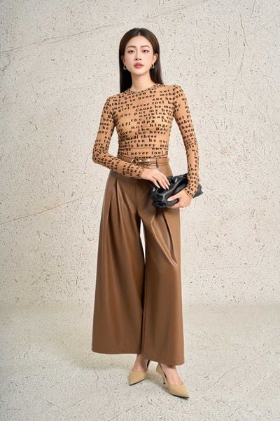 FQD51186 - Quần dài vải da cao cấp dáng suông ống rộng ống quần phối ly byung tạo kiểu khóa thân trước - PANTIO