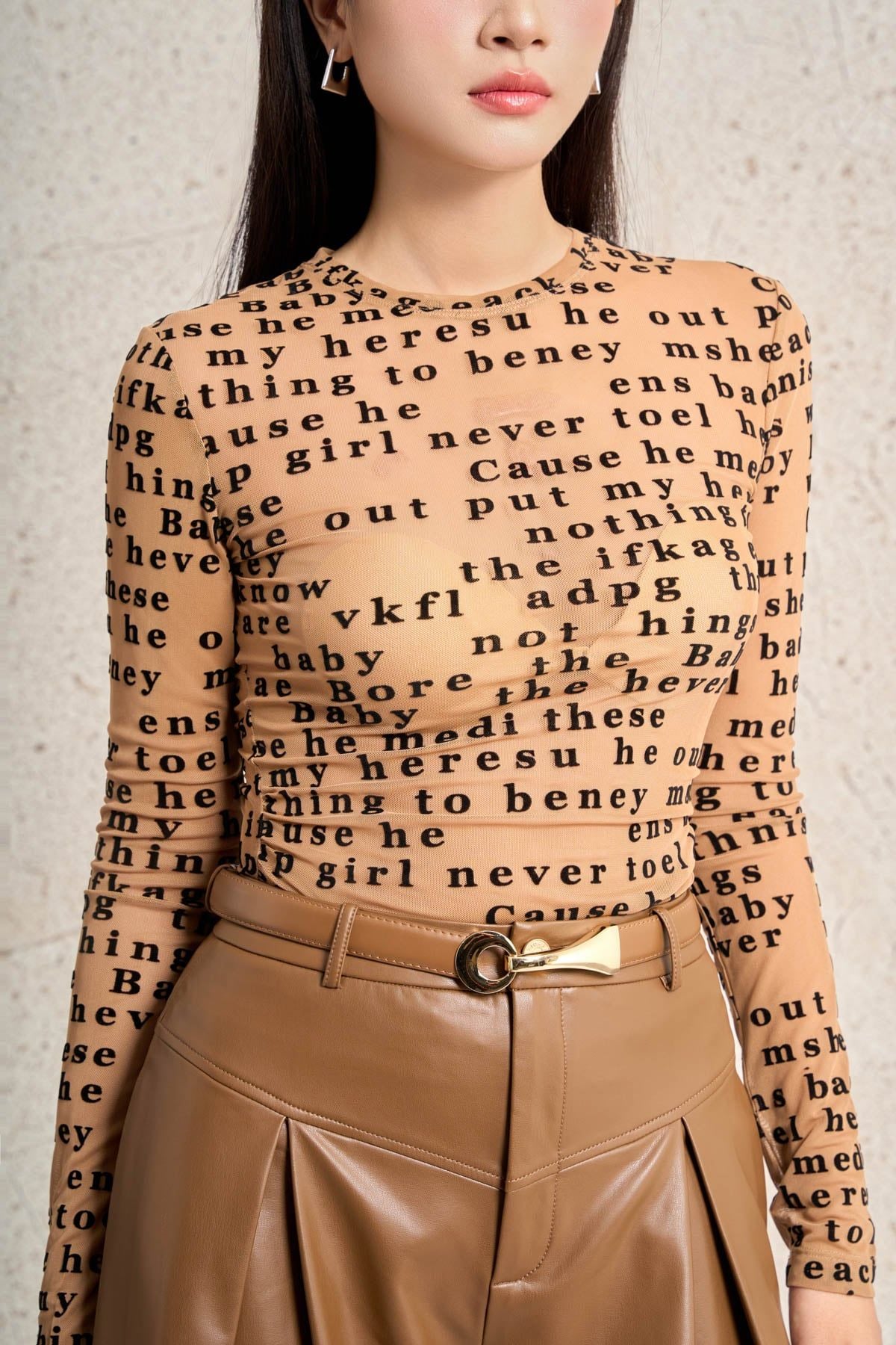 FAT9557 - Áo thun vải lưới co giãn in hoạ tiết cao cấp dáng ôm cổ tròn tay dài thời trang - PANTIO