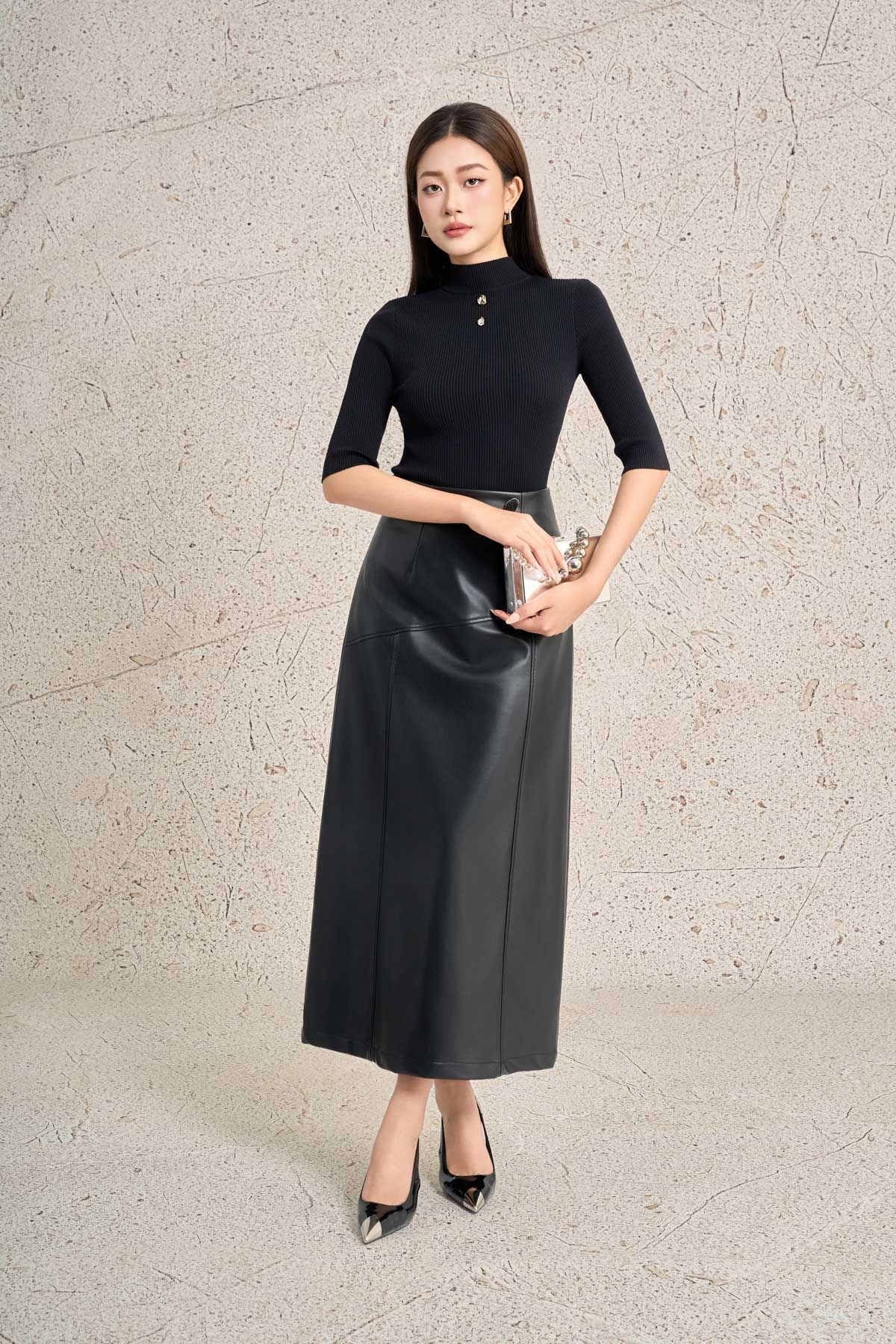 FAT9561 - Áo len cao cấp vải len lông dáng suông cổ tròn đính đá thời trang thân áo có túi tạo kiểu - PANTIO