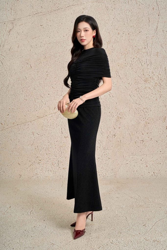 FJD71350 - Chân váy dài công sở vải len nhũ dáng ôm cạp liền gấu váy xoè đuôi cá thời trang - PANTIO