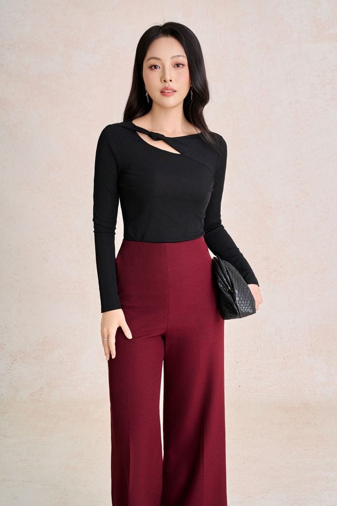 BQD93842 - Quần dài công sở vải thô đũi dáng suông ống rộng cạp liền thời trang khoá thân sau - PANTIO