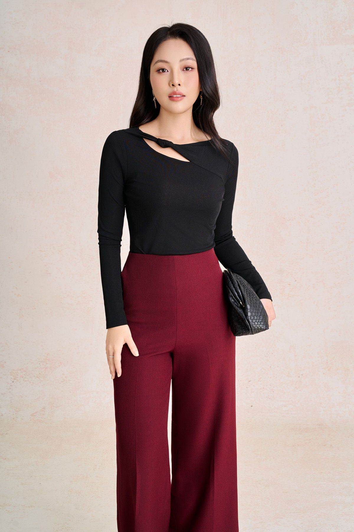 BQD93842 - Quần dài công sở vải thô đũi dáng suông ống rộng cạp liền thời trang khoá thân sau - PANTIO