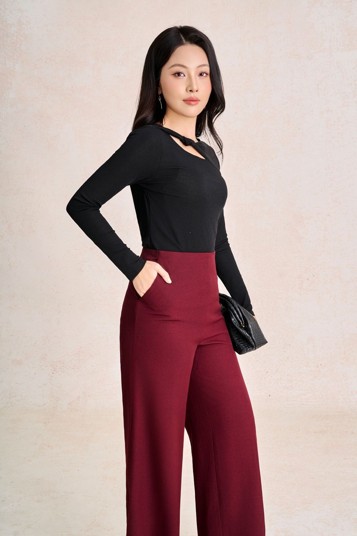 BQD93842 - Quần dài công sở vải thô đũi dáng suông ống rộng cạp liền thời trang khoá thân sau - PANTIO