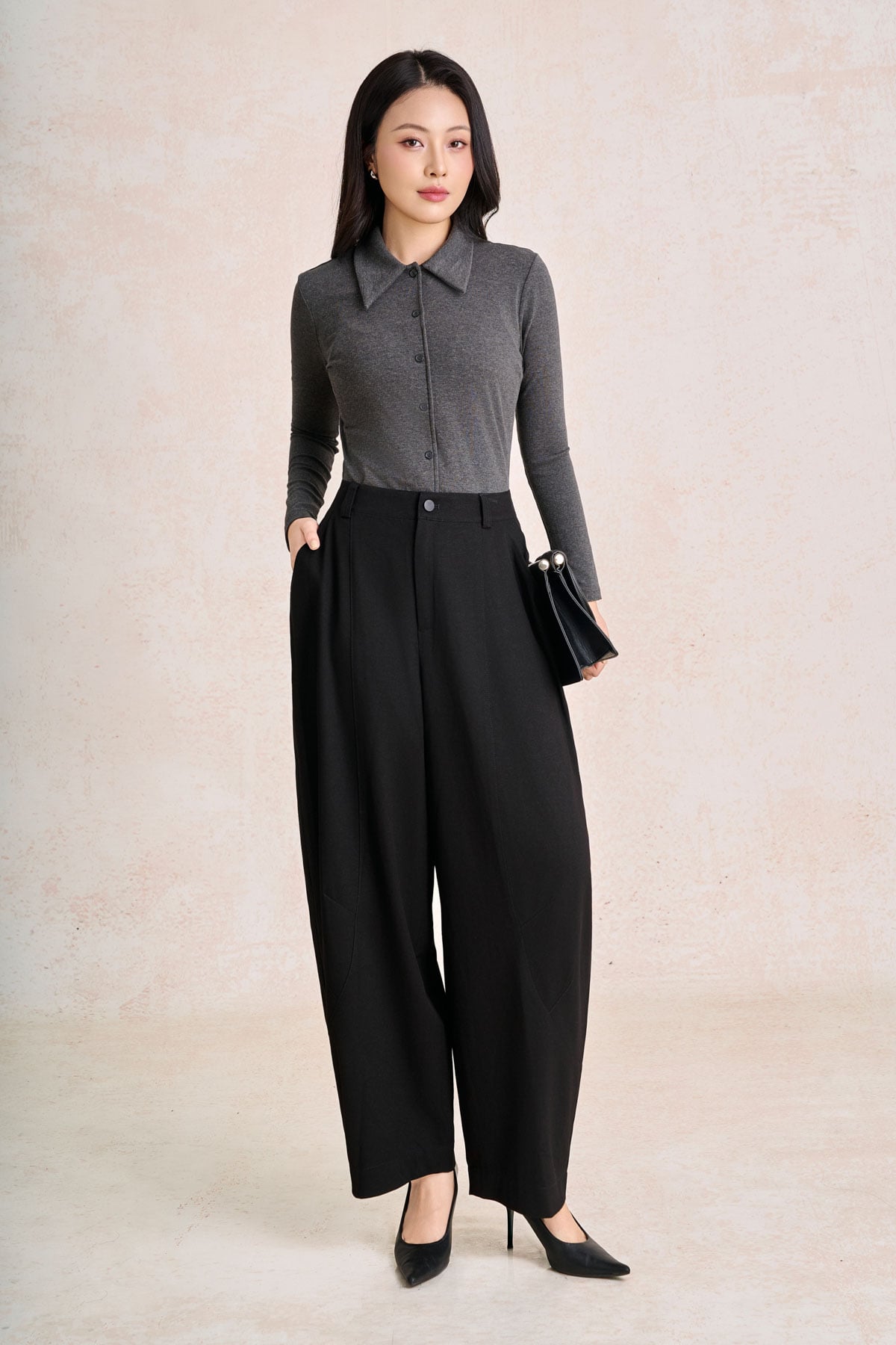 FQD51231 - Quần dài công sở vải thô dáng bomber ống rộng thời trang khoá thân trước - PANTIO
