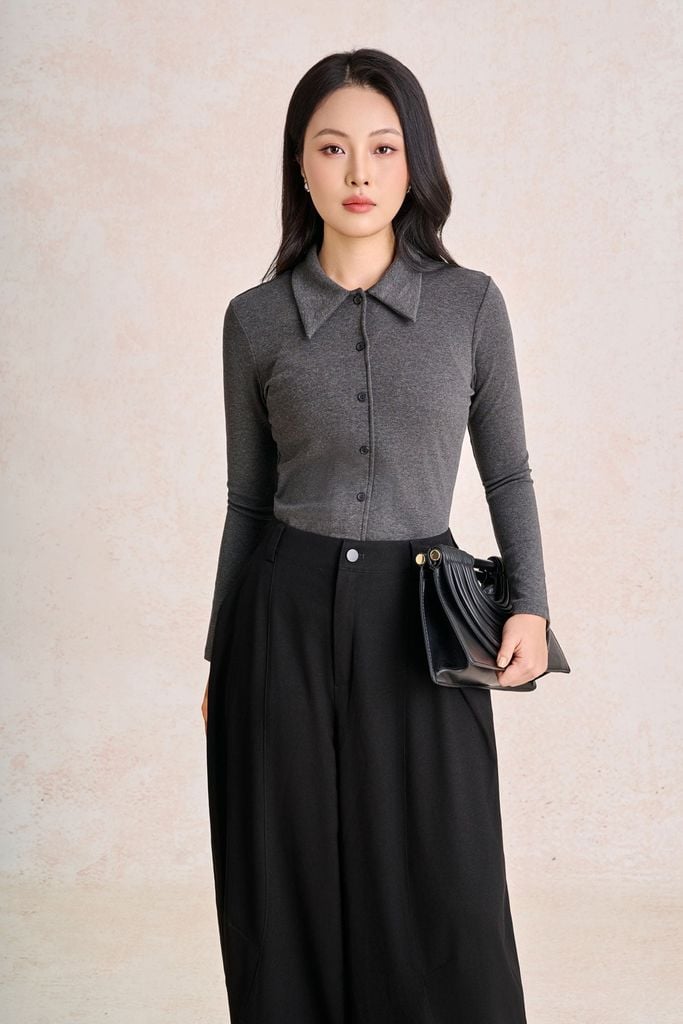 FQD51231 - Quần dài công sở vải thô dáng bomber ống rộng thời trang khoá thân trước - PANTIO