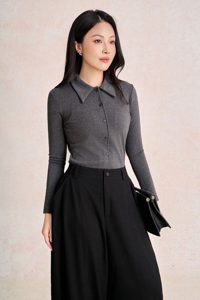 FQD51231 - Quần dài công sở vải thô dáng bomber ống rộng thời trang khoá thân trước - PANTIO