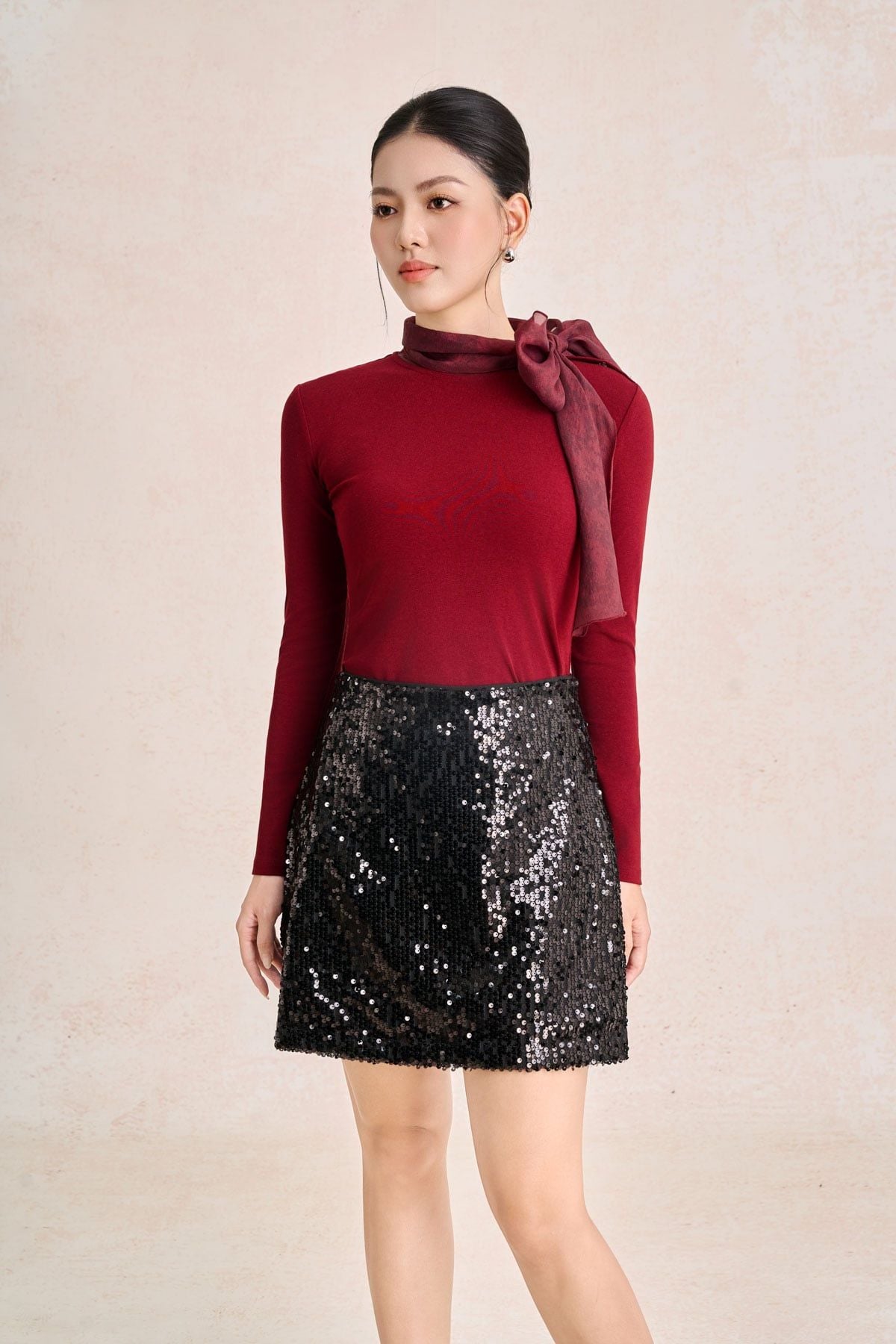 FJN9771 - Chân váy ngắn dạo phố vải sequin dáng A cạp liền khoá thân sau ( có lót ) - PANTIO