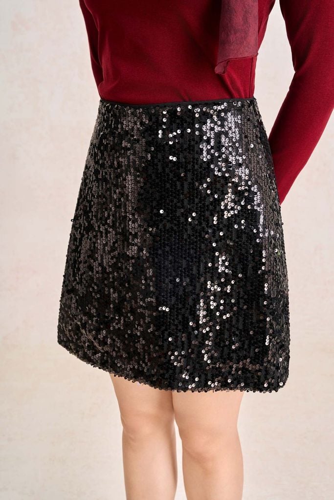 FJN9771 - Chân váy ngắn dạo phố vải sequin dáng A cạp liền khoá thân sau ( có lót ) - PANTIO