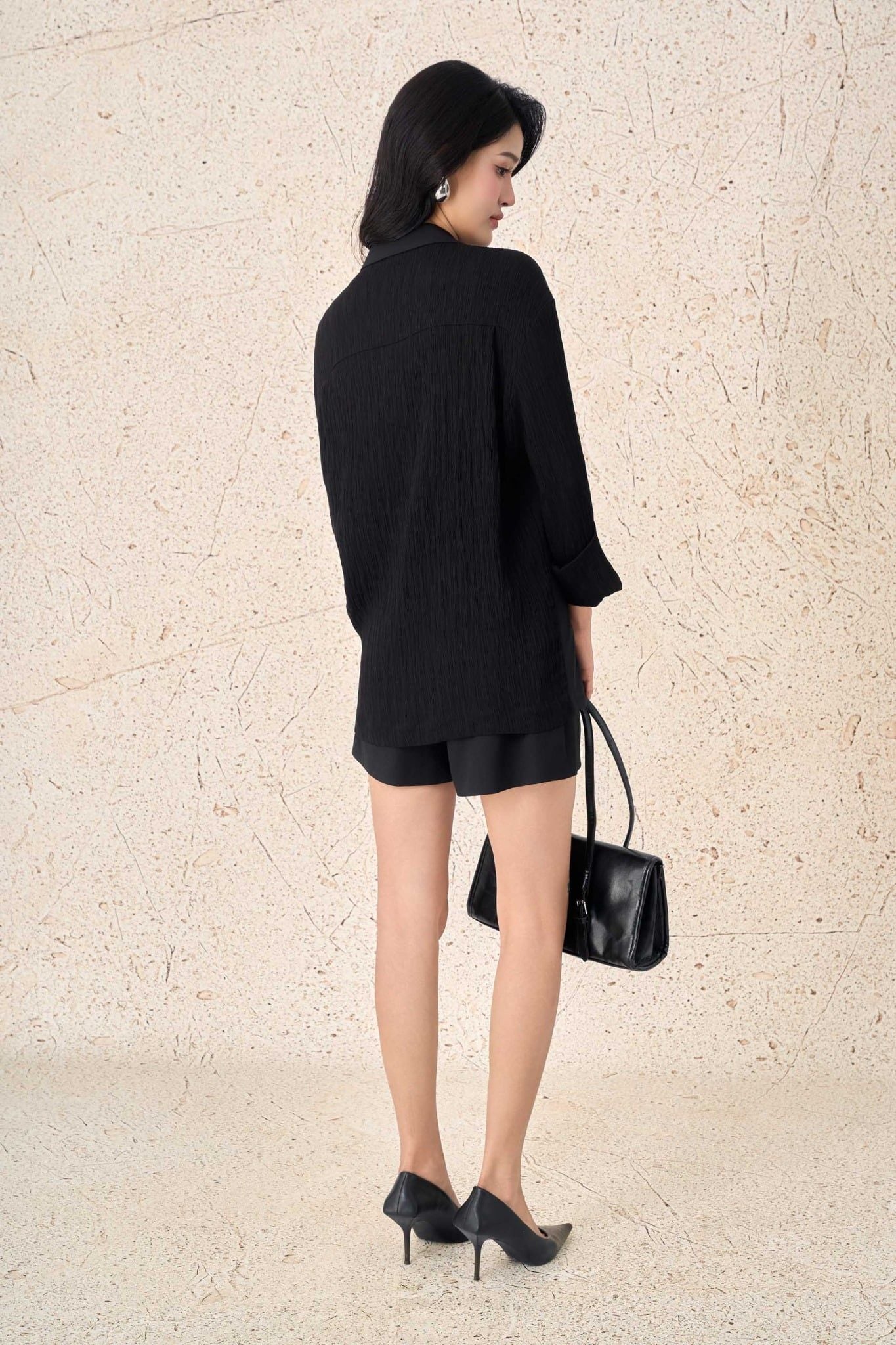 FAV7974 - Áo vest công sở vải thô đũi dáng suông cổ hai ve tay lửng thân áo có nắp túi ốp tạo kiểu - PANTIO