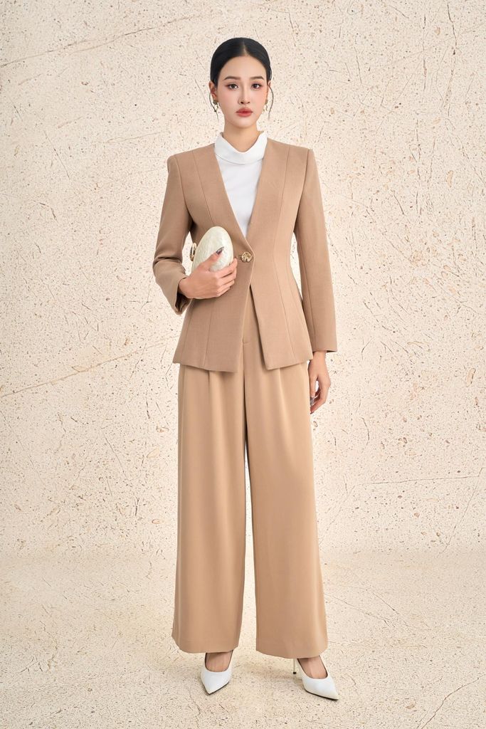 FQD51057 - Quần công sở vải thô dày dáng suông cạp liền thân trước giả túi trang trí - PANTIO