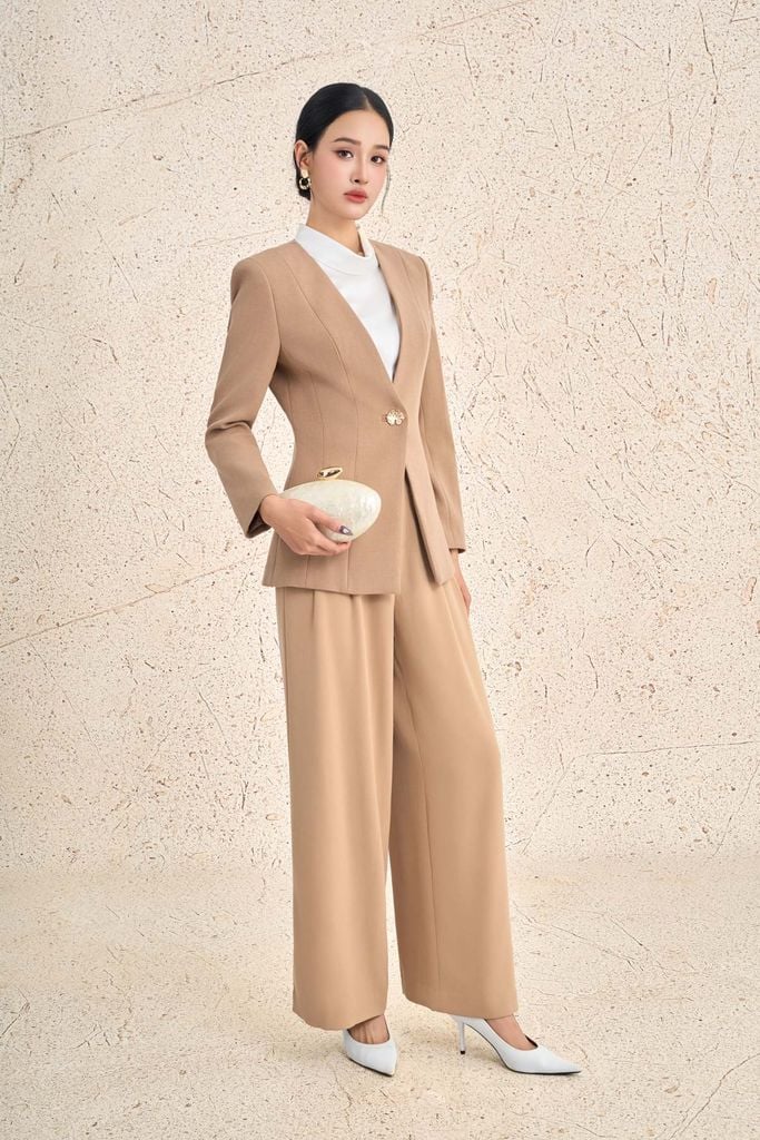 FQD51057 - Quần công sở vải thô dày dáng suông cạp liền thân trước giả túi trang trí - PANTIO