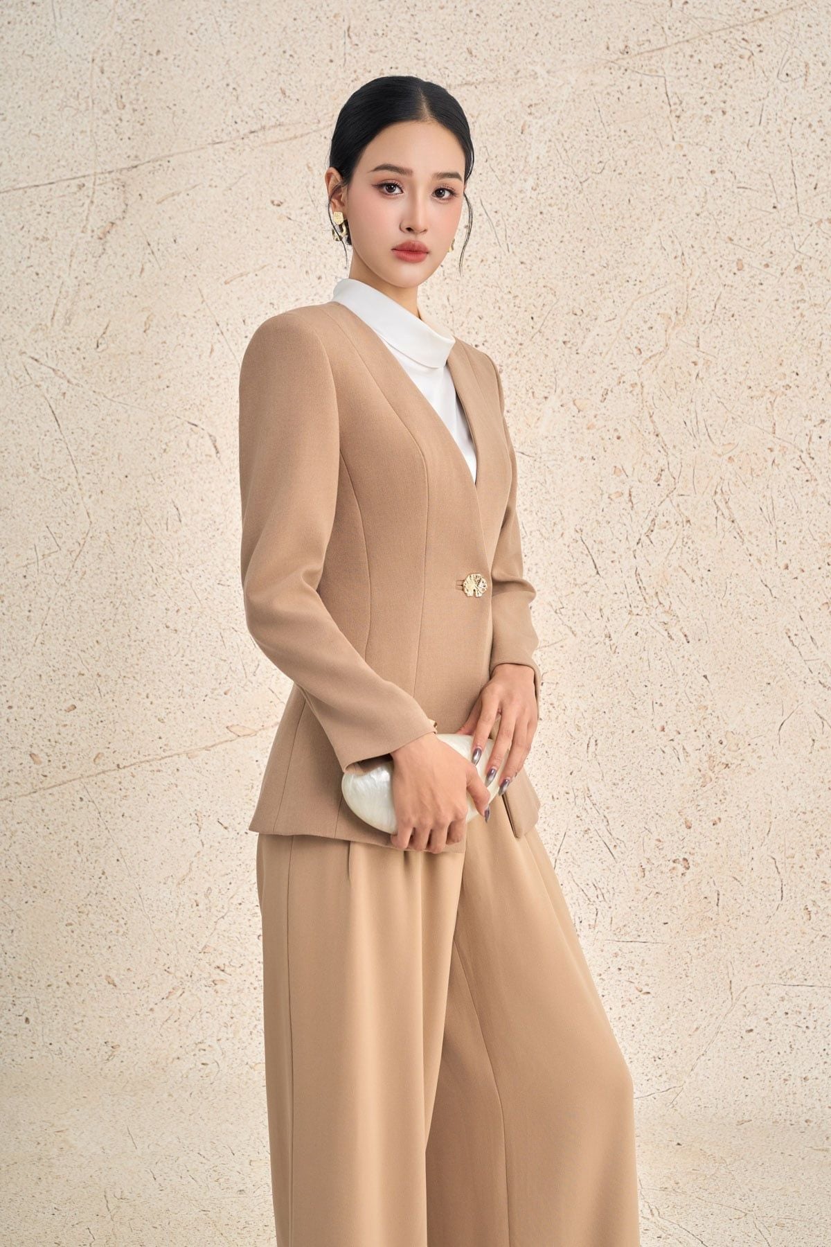 FQD51057 - Quần công sở vải thô dày dáng suông cạp liền thân trước giả túi trang trí - PANTIO