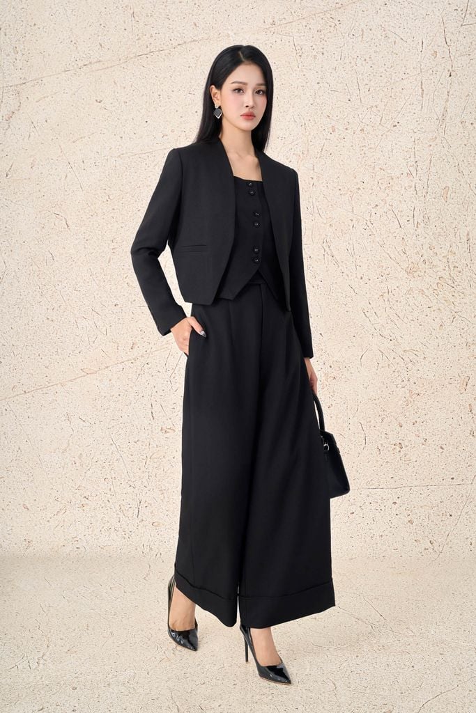 FAV997 - Áo vest công sở vải demin dáng ngắn kèm áo hai dây mặc trong thời trang cài khuy thân trước - PANTIO