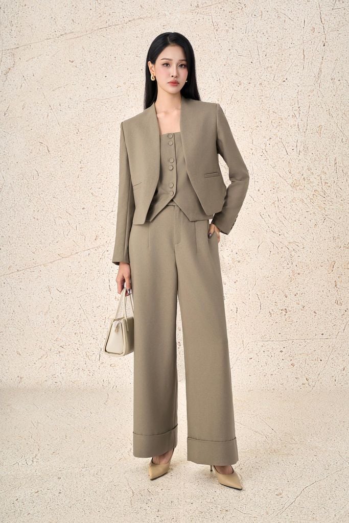 FAV997 - Áo vest công sở vải demin dáng ngắn kèm áo hai dây mặc trong thời trang cài khuy thân trước - PANTIO