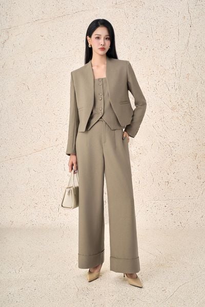 FAV997 - Áo vest công sở vải demin dáng ngắn kèm áo hai dây mặc trong thời trang cài khuy thân trước - PANTIO