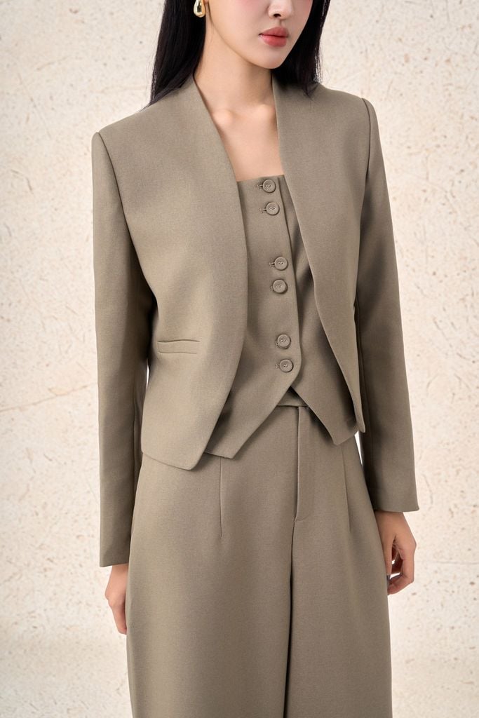 FAV997 - Áo vest công sở vải demin dáng ngắn kèm áo hai dây mặc trong thời trang cài khuy thân trước - PANTIO