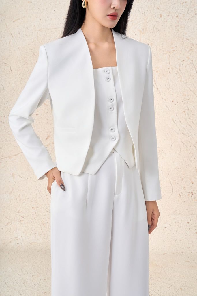 FAV997 - Áo vest công sở vải demin dáng ngắn kèm áo hai dây mặc trong thời trang cài khuy thân trước - PANTIO