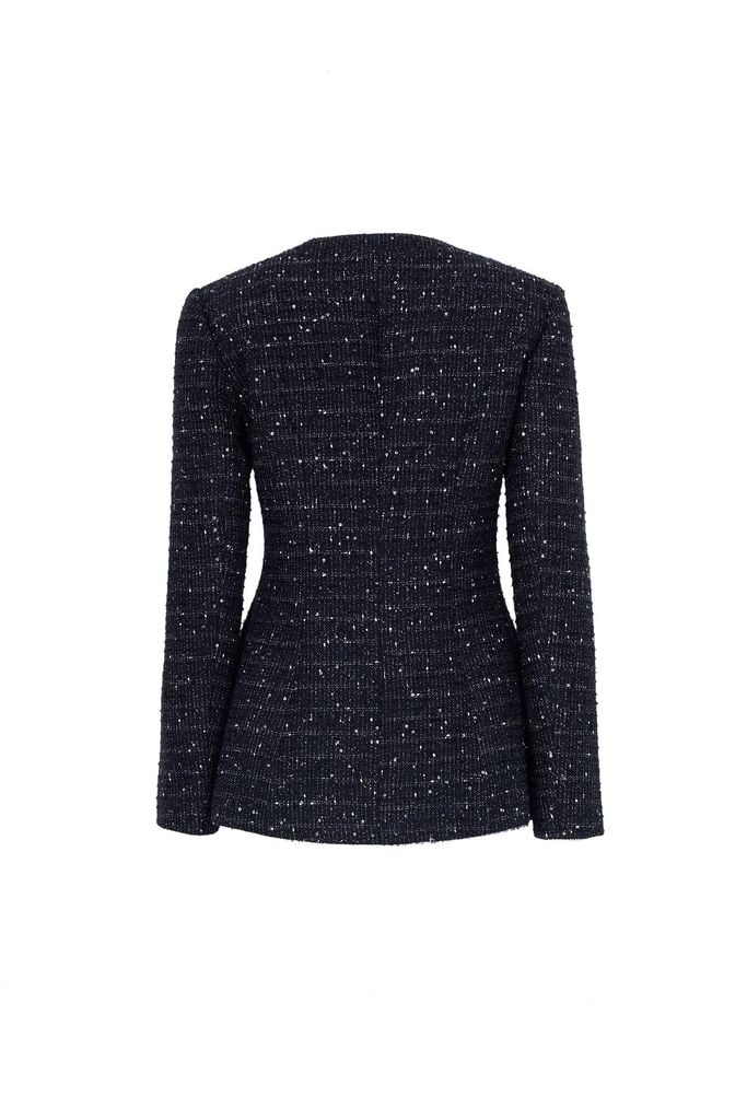 FAV9979 - Áo vest công sở vải dạ cao cấp cổ tròn đính nơ dáng chiết eo thời trang thân áo phối khuy bọc - JAN.