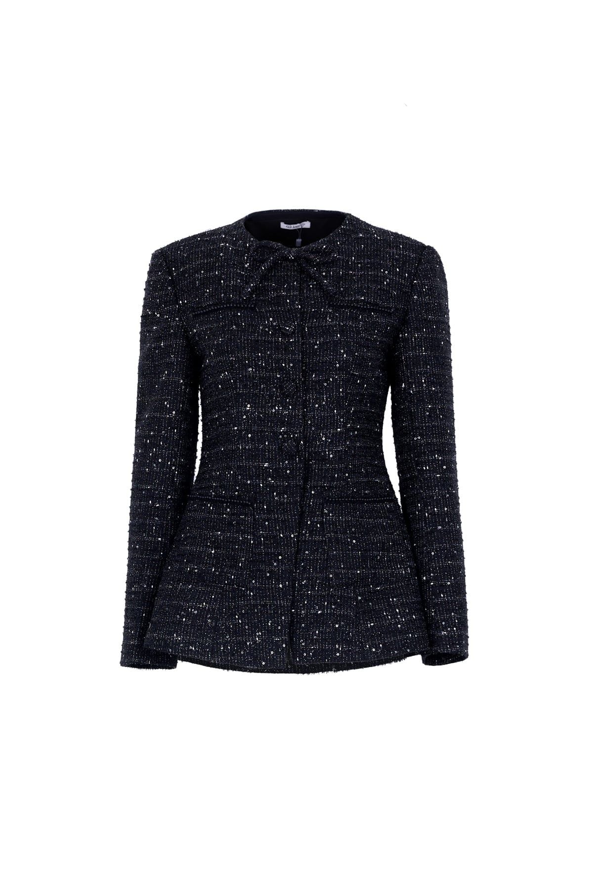 FAV9979 - Áo vest công sở vải dạ cao cấp cổ tròn đính nơ dáng chiết eo thời trang thân áo phối khuy bọc - JAN.