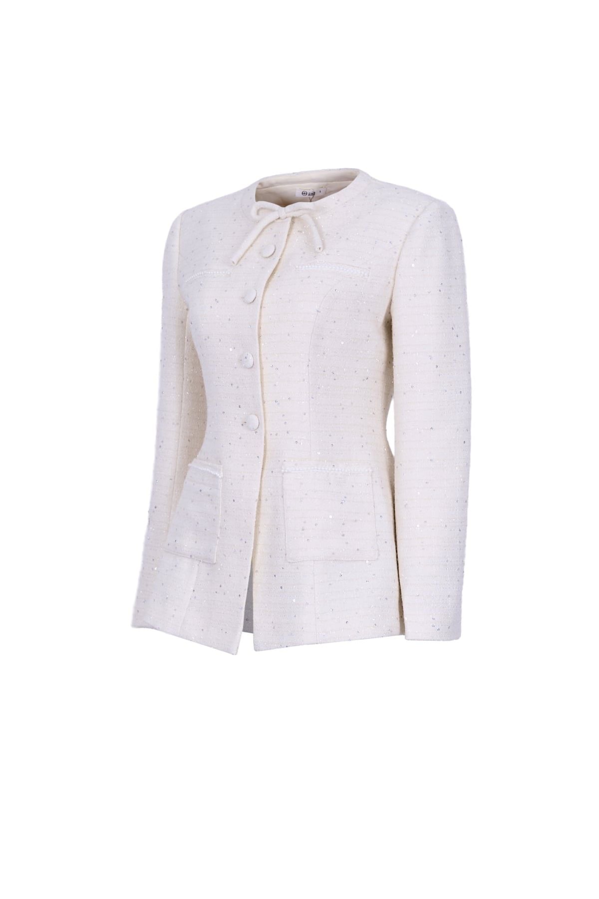 FAV9979 - Áo vest công sở vải dạ cao cấp cổ tròn đính nơ dáng chiết eo thời trang thân áo phối khuy bọc - JAN.