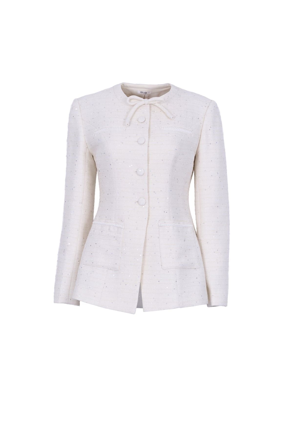 FAV9979 - Áo vest công sở vải dạ cao cấp cổ tròn đính nơ dáng chiết eo thời trang thân áo phối khuy bọc - JAN.