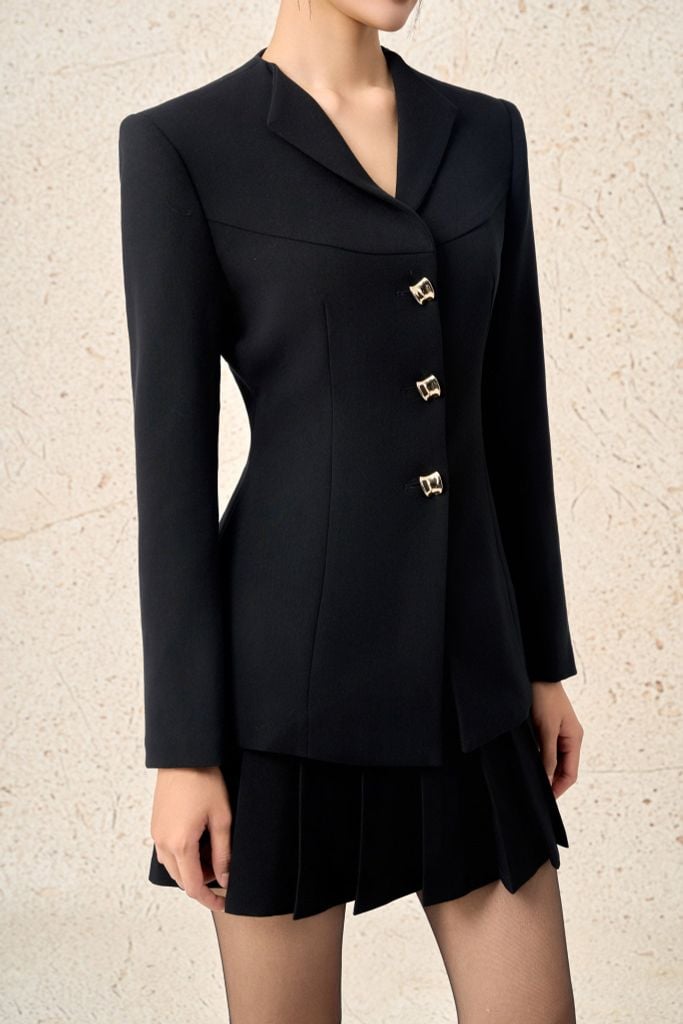 BJN93737 - chân váy ngắn dạo phố vải thô xếp ly tạo kiểu khoá thân sau - PANTIO