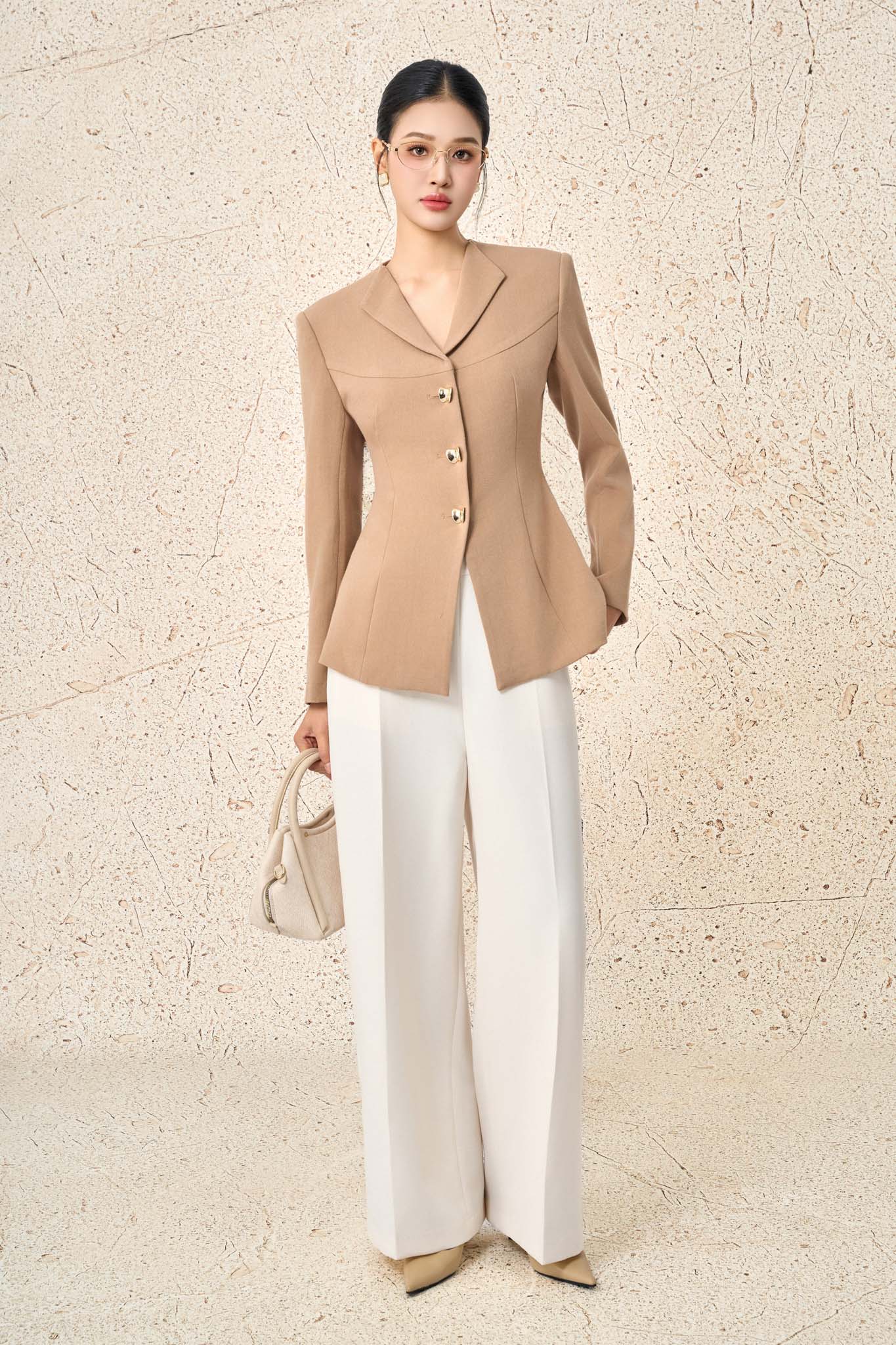 BQD93551 - Quần dài công sở vải thô dáng suông ống đứng phối đường ly tạo kiểu - PANTIO