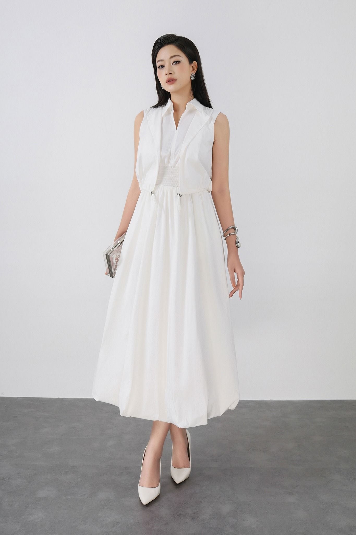 FDC15172 - Đầm công sở vải thô kate dáng bí cổ đức xẻ V kèm áo khoác liền tạo kiểu eo bo chun ôm thời trang - PANTIO