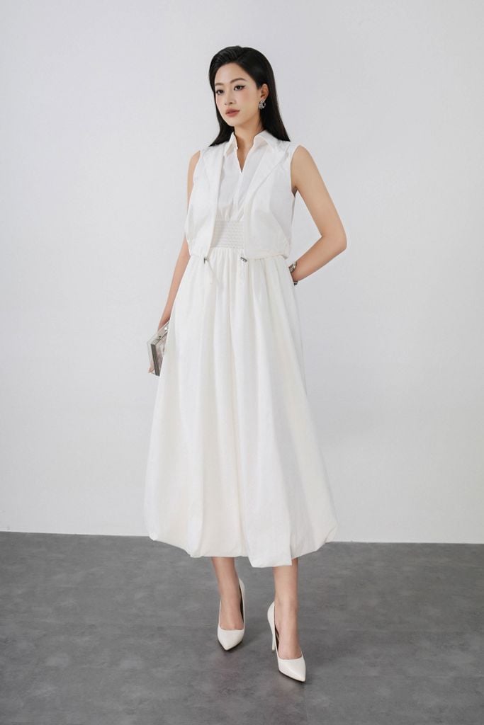 FDC15172 - Đầm công sở vải thô kate dáng bí cổ đức xẻ V kèm áo khoác liền tạo kiểu eo bo chun ôm thời trang - PANTIO