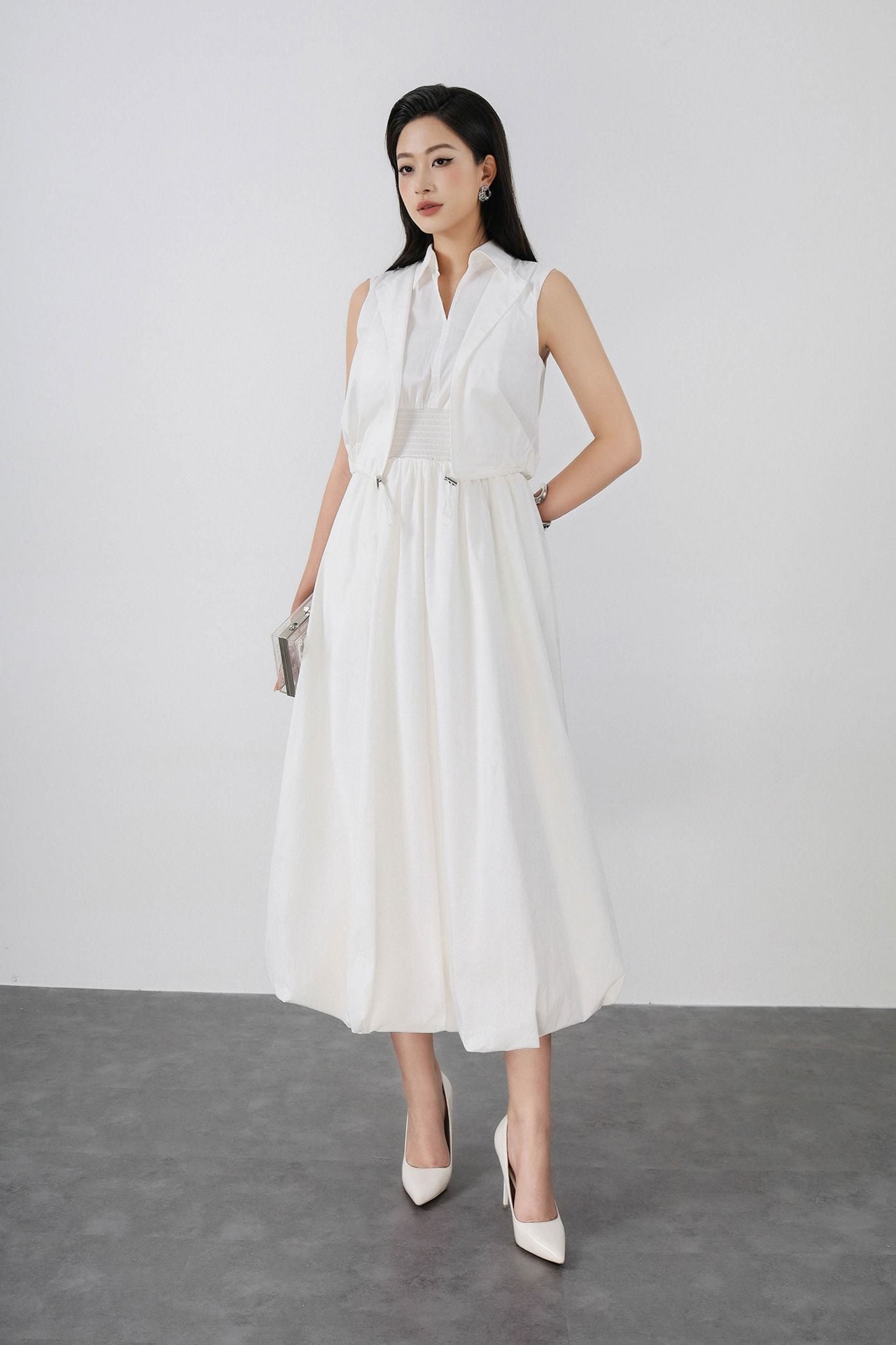 FDC15172 - Đầm công sở vải thô kate dáng bí cổ đức xẻ V kèm áo khoác liền tạo kiểu eo bo chun ôm thời trang - PANTIO