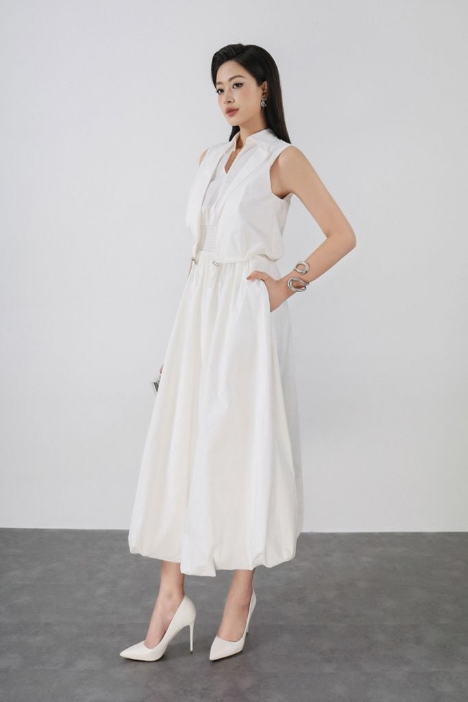 FDC15172 - Đầm công sở vải thô kate dáng bí cổ đức xẻ V kèm áo khoác liền tạo kiểu eo bo chun ôm thời trang - PANTIO