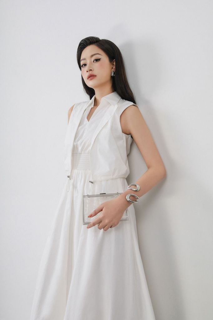 FDC15172 - Đầm công sở vải thô kate dáng bí cổ đức xẻ V kèm áo khoác liền tạo kiểu eo bo chun ôm thời trang - PANTIO